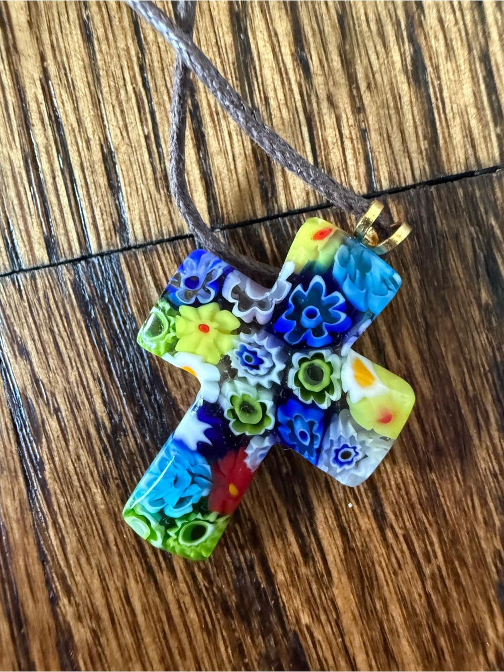New Murano Italian glass colorful floral cross necklace